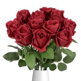 IPOPU 12PCS 22" Red Real Touch Roses Artificial Flowers Realistic Rose Long Stem Roses Artificial Flowers for Home Party Wedding Table Centerpieces Décor(Red)