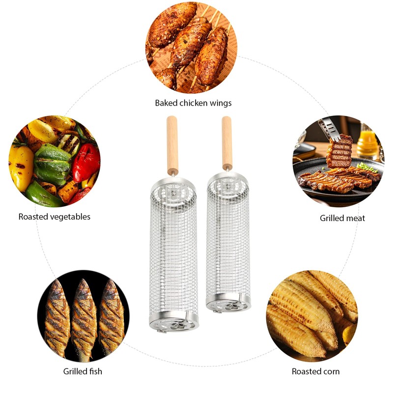 Rolling Grill Baskets,Stainless Steel Rolling Grill Mesh for Meat, Vegetables,Birthday