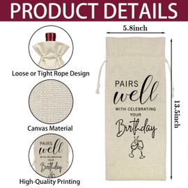 Happy Birthday Gift Wine Bottle Bag, Reusable Wine Bags with Drawstring, Pairs Well with Special Day Gifts, Meaningful Presents for Celebrating Your Birthday, Party Decorations-B23