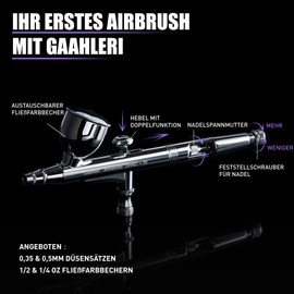 Gaahleri Airbrush Kit, Airbrush Gun, Dual Action Gravity 1/2 & 1/4 oz Liquid Cup, 0.35 & 0.5mm Needle, Cost-effective Airbrush Kit, Makeup, Nail Art, Painting, Model, Coloring,
