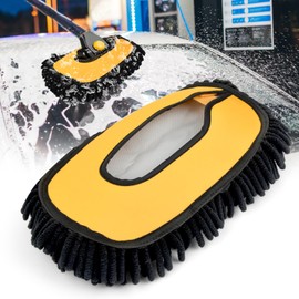 Rundago Car Wash Brush, Car Wash Brush, Telescopic 15° Arc Car Wash Brush, Soft Crofibre Chenille Car Wash Mop, Aluminium Car Wash Pad, Multifunctional Car Wash Set for Car, RV, Caravan, Truck, Car,
