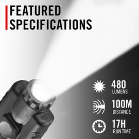 COAST HX500 480 Lumen Alkaline Dual Power LED Utility Light with Twist Focus, KASK Mount, Magnetic