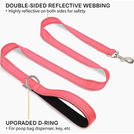 Joytale Double-Sided Reflective Dog Leash, 6 FT/5 FT/4 FT, Padded Handle Nylon Dogs Leashes for Medium & Large Dogs Walking, Pink, 5FT
