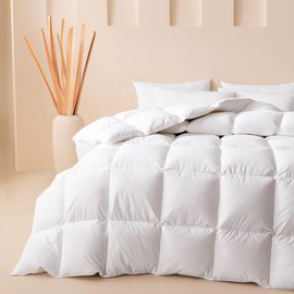 Cosybay Oversized Queen Size Feather Down Fiber Comforter Ultra Fluffy Duvet Insert, All Season White Cotton Cover Luxury Hotel Bed Comforter with Corner Tabs, 98x98 Inch