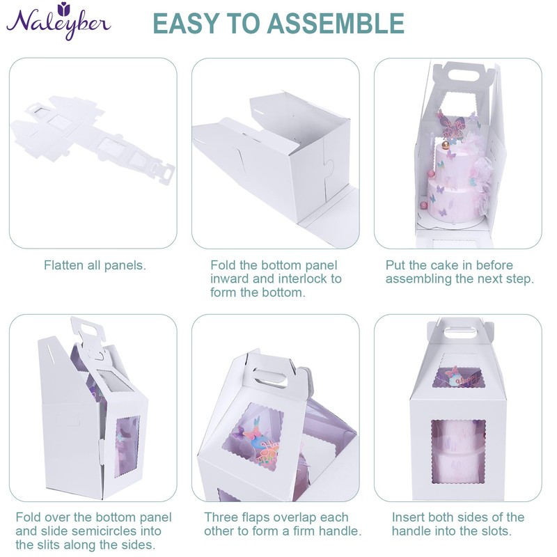 Naleyber Tall Cake Boxes for Tier Cakes with Cake Boards