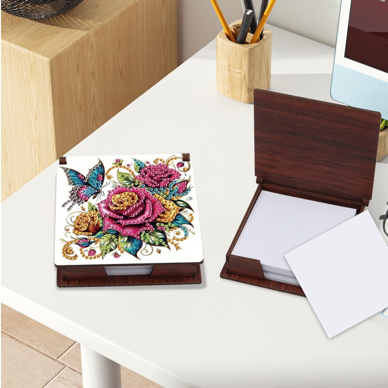 JZHYOAN Flower Diamond Art Wooden Note Box Reusable Portable Notes