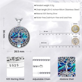 Eusense Triple Moon Goddess Necklace 925 Sterling Silver Tree of Life Necklace Moon Pendant Wiccan Jewellery Pagan for Women Men Mother's Day Father's Day, Sterling Silver, No Gemstone