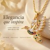 Collar Para Mujer Bano Oro 14k Dije Colibri Moissanita Multi
