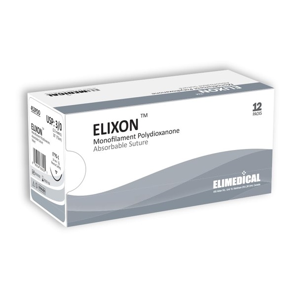 Elimedical ELIXON Suture with Reverse Cutting Needle, 12 Pack. Surgical
