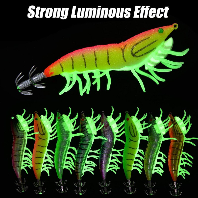 Luminous Squid Jig Hook Saltwater Fishing Lures Plastic Glow Shrimp