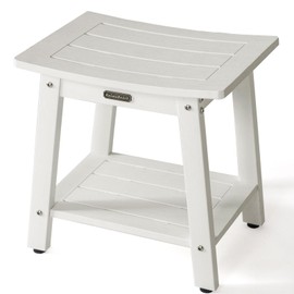 HDPS Shower Bench for Inside Shower, White Poly Shower Stool Seat for Shaving Legs or Spa Bath Seat, Heavy Duty Waterproof Bathroom Shower Chair Seat with Storage Shelf, Weather Resistant/Non-Slip