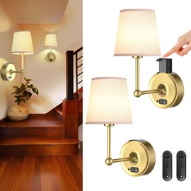 Battery Operated Wall Sconces Set of Two [8000mAh Detachable & Rechargeable Battery] 3 Color Temperature & Dimmable Lamp with LED Display & Remote, Wireless Wall Light for Bedroom & Living Room