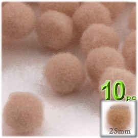 The Crafts Outlet 10-Piece Multi Purpose Pom Poms, Acrylic, 25mm/About 1.0-inch, Round, Tan