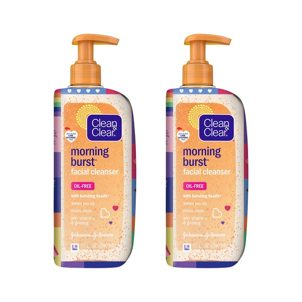 Clean & Clear Morning Burst Oil-Free Facial Cleanser, Brightening Vitamin C & Ginseng, Daily Face Wash, Hypoallergenic, Special Care with Pride Packaging, Value Two Pack, 8 Fl. Oz