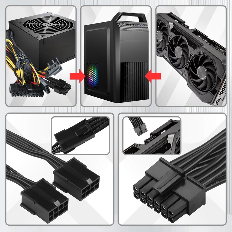 ELFJMZP 2X 8 Pin to 12 Pin Power Cable Compatible