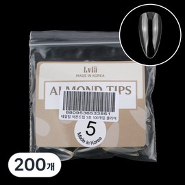 Elvia Almond Nail Tips No. 5, Clear, 200 pcs / 엘비아 아몬드 네일팁 5호, 클리어, 200개