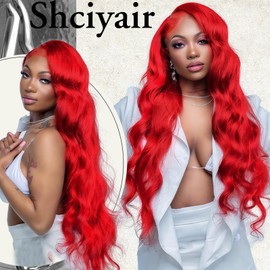 Shciyair 32 Inch Red Wig Human Hair 13x4 Lace Front Wigs Human Hair Pre Plucked 200 Density Red Body Wave Wig Human Hair Red HD Lace Frontal Wigs With Baby Hair