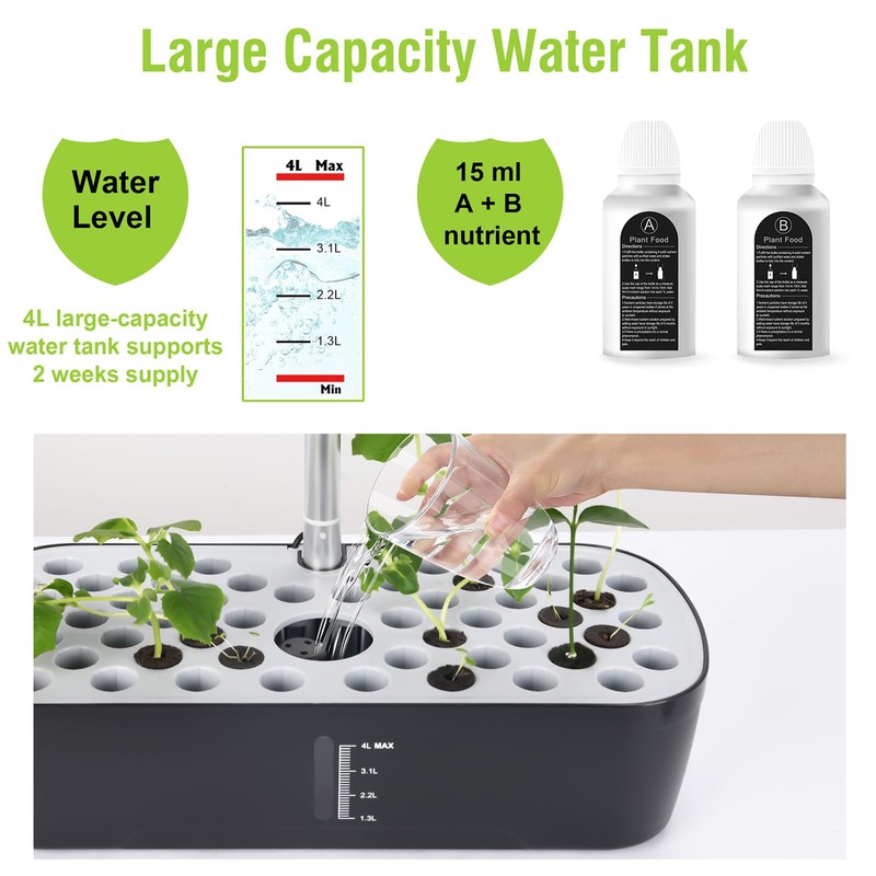 Hydroponics Growing System Kit 52 Pods, Indoor Herb Garden with