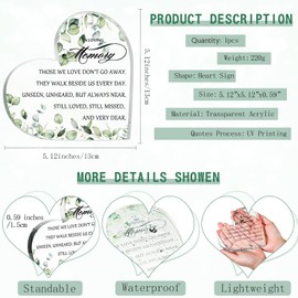 Sympathy Gift In Loving Memory Bereavement Gift Acrylic Heart Memorial Gift Sympathy Table Decorations Present for Loss of Loved One Remembrance Gift (Leaves Style)