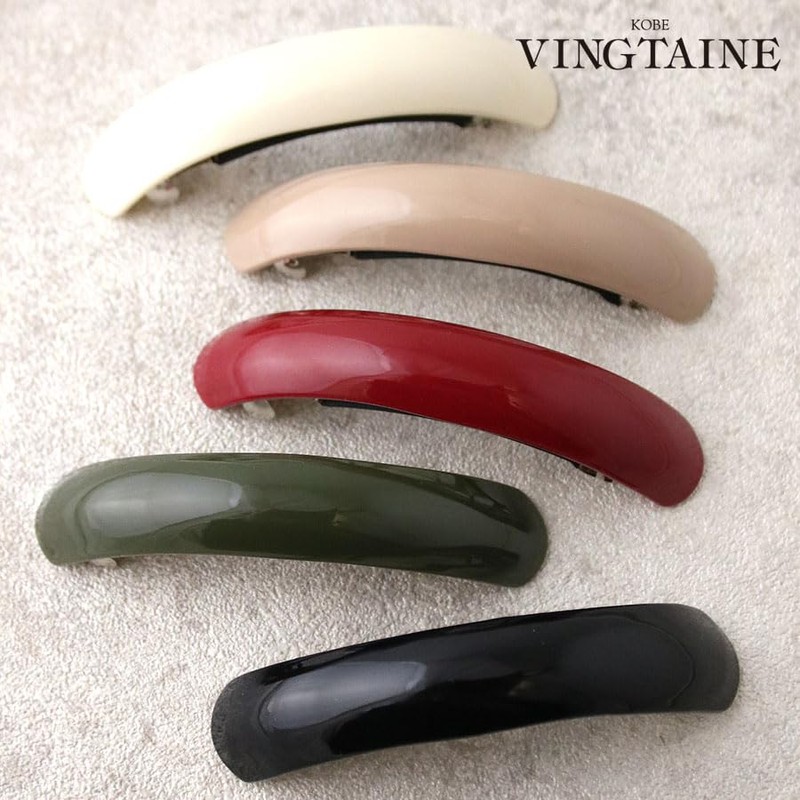 Vingtaine H7823-BK Barrette, Hair Clip, Color, Enamel, Oval Gloss, Office,