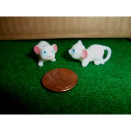 Unbranded 2 Plastic Miniature White Mice - Made in Hong Kong - Vintage