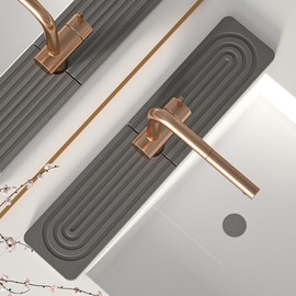 24'' Faucet Mat for Kitchen Sink, Long Diatomite Fast Drying Stone Sink Tray, Super Absorbent, Prevents Moisture Buildup - Faucet Splash Guard for Bathroom Counter (Dark Grey, 23.6" x 3.9")