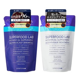 Natural ingredients 96% superfood lab 【 scalp 】 essence 【 refreshing 】 shampoo & treatment refill set (each 400ml & 400g) superfood lab non-silicone non-paraben biotin-infused additive-free refill