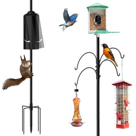 Birdkiss Shepherd Hook Pole for Garden：Adjustable Heavy Duty Outdoor Squirrel Proof Bird Feeder Pole Mount Kit with 5 Prongs Base 90 Inch with 4 Hooks Hanging for Bird Feeder and Birdhouse.