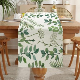 LOZULO Green Eucalyptus Spring Table Runner 40 x 180 cm, Outdoor Table Runner Weatherproof Summer Table Runner Washable Natural Country House Style Table Runner Kitchen Coffee Table Outdoor Party