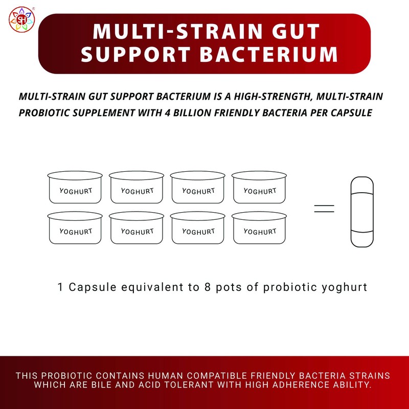 Multi-Strain Gut Support Bacterium (30 Capsules) Soothes & Supports Gut,