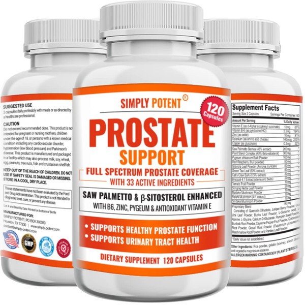 Prostate Supplements for Men (120 Capsules), Saw Palmetto Prostate Health Support - 33 Vitamins & Herbs - Beta Sitosterol Plus B6, Selenium & Zinc for Healthy Urination Frequency & Flow & Proper Sleep