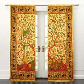 GDONLINE Tree of Life Mandala Curtain Room Door Cotton Wall Hanging Window Door Curtains Hippie Balcony Wall Panel Window Valances Room Divider 2 PC Window Treatments Set