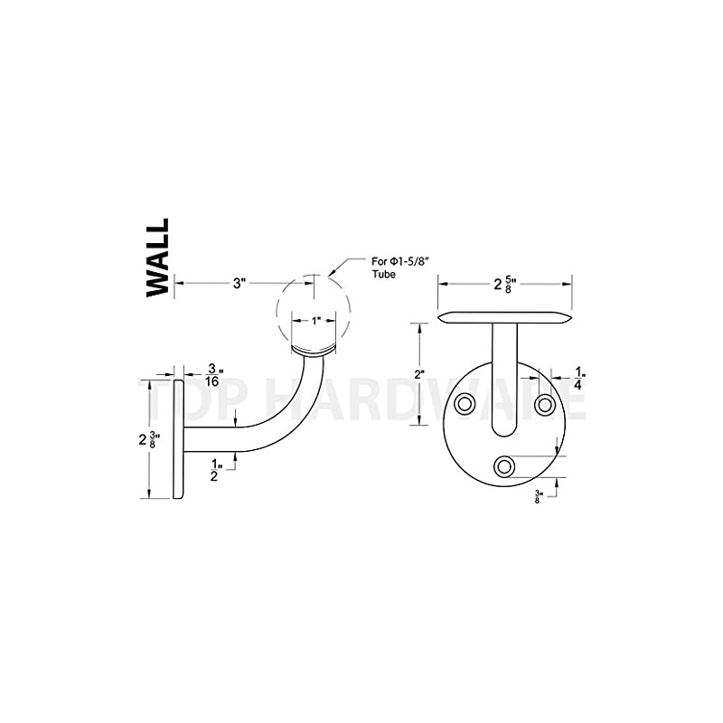 Stainless Steel 316 Grade Wall Mount Handrail Bracket for 1-5/8"