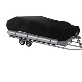 NEVERLAND Trailerable Boat Cover Waterproof Heavy Duty Marine Grade Polyester Canvas Fits Pontoon/Deck Boats (Boat Length 21-24ft, Beam Width up to 104", Black)