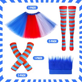 Axinyijia Tulle Skirt Rainbow Women's Carnival Costume Set with Colourful Feather Headband, Rainbow Knee Stockings, Fingerless Gloves Fancy Dress Costumes Women Girls Fancy Dress Cosplay