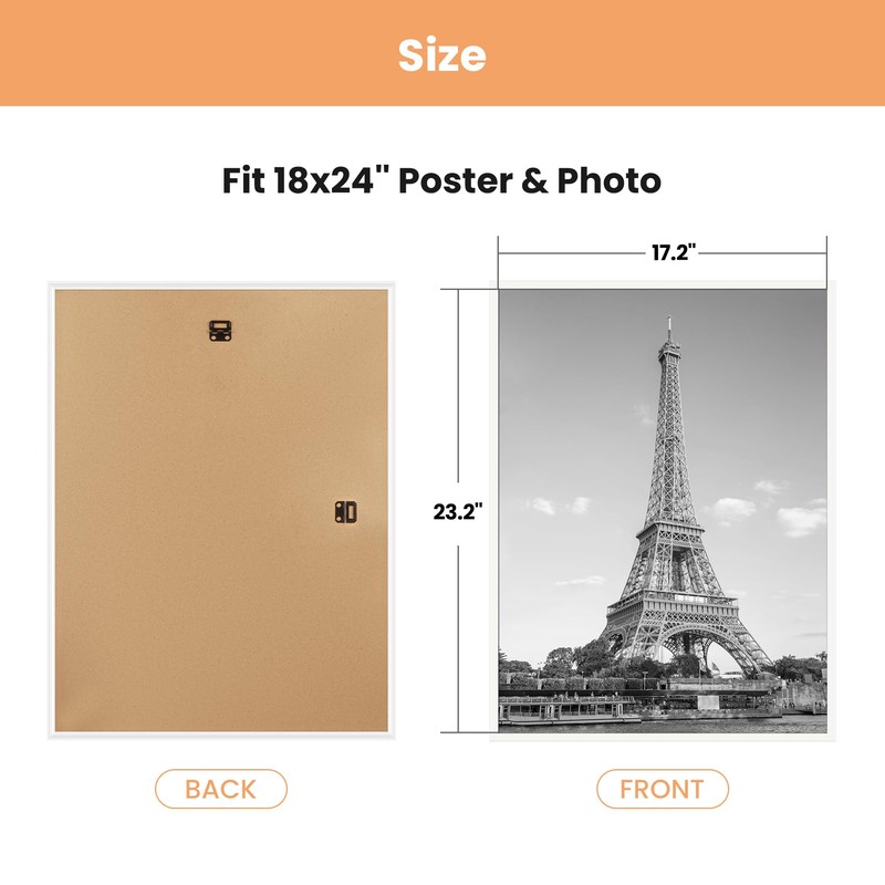 upsimples 18x24 Picture Frame White 3 Pack, Scratch-Proof Poster Frames