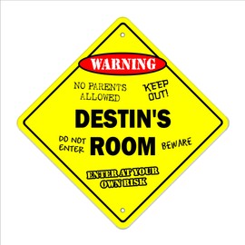 Destin's Room Sign Crossing Zone Xing | Indoor/Outdoor | 12" Tall Plastic Sign Kids Bedroom Decor Door Children's Name boy Girl
