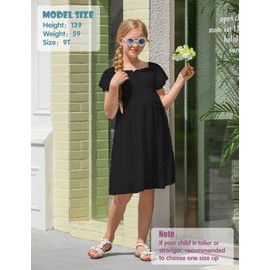 Kids4ever Black Girl Chiffon Flower Dresses Size 8 9 Girl's Flying Short Sleeves Square Neck Frocks Plain Fancy Tutu Dress for 8-9 Years Child School Holiday Outdoor Daily Wear