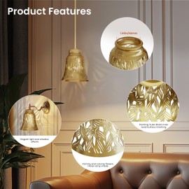 Ceiling Fan Replacement Globes, 4 Pack Starfish Pattern Fixture Replacement Globes Shades with 1-5/8" Fitter, 4-3/4" Height and 4-3/4" Diameter, Metal Cover for Pendant Lamp, Antique Brass and Gold