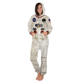 Women Men 3D Print Long Sleeve Jumpsuit Adult Onesie Pajamas Sleepwear(astronaut 029,XL)