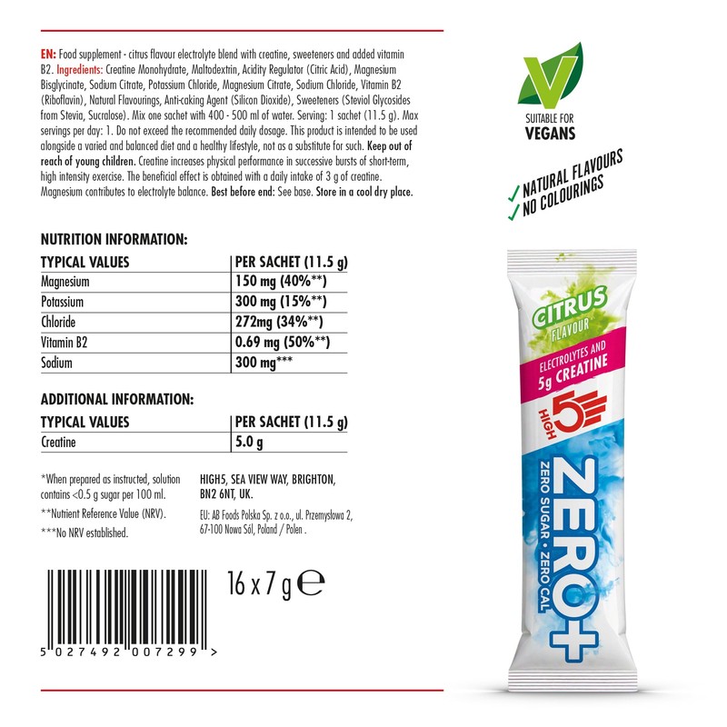 HIGH5 Zero+ Creatine & Electrolytes Hydration Sachets - Sugar Free