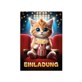 12 Children's Birthday Party Invitations - Cinema Party, Cat Design, Cool Invitations for Boys & Girls, Cinema Party Birthday Invitations