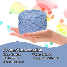 200g T-Shirt Elastic Fabric Crochet Cloth for DIY Knitting, Spaghetti Yarn Thick Knitting Yarn for Hand DIY Bag Basket Cushion Crocheting Projects, Home Decor (Sky Blue)