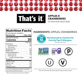 That’s It. Fun Size Fruit Bars Variety Pack(50 Pieces, 10g Each) With Apples + Bananas, Apples + Cranberries, Non-GMO, Paleo and Kosher Friendly, Gluten Free Breakfast Snacks