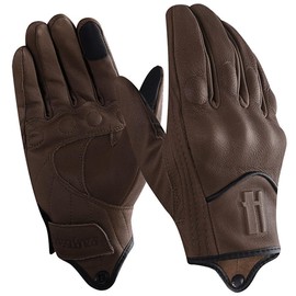 Harssidanzar Men's Motorcycle Gloves Winter Warm Goatskin Leather Fleece Lined Touchscreen Motorcycle Gloves GM041EU, Brown, Size L