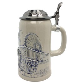 Beer Stein Munich Beer Wagon Stoneware Lidded Beer Mug by E.H.G | .5 Liter