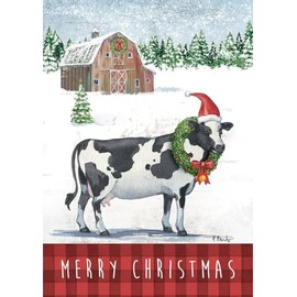 Toland 1012597 - Bandera de casa de doble cara (71 x 101 cm), diseño de vaca navideña