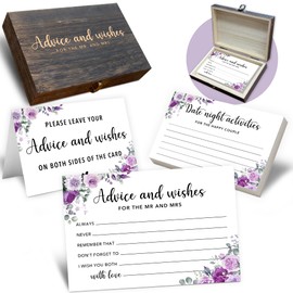 BHTPNG Bridal Shower Games, Advice And Wishes For The Mr And Mrs - Wedding Advice Cards And Box For Bridal Shower Decorations, Wedding Guest Book(Purple Rose) -A02