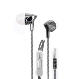 Acuvar wired ear bud Headphones with passive noise cancelling, in-line microphone and play/pause button (Silver)