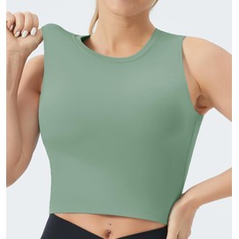 THE GYM PEOPLE Women's Medium Support Sports Bra Removable Padded Sleeveless Workout Crop Tops Jasmine Green